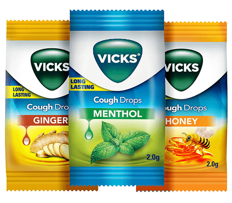 VICKS Cough Drops MIX ginger/honey/menthol (Викс леденцы от кашля и воспаления горла микс (имбирь/мед/ментол)), 1 шт.