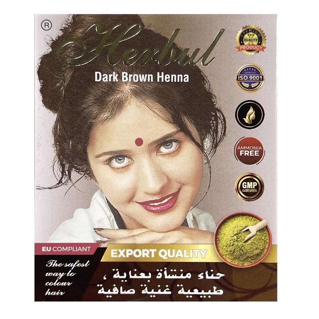 DARK BROWN Henna, Herbul (Индийская хна для волос ТЕМНО-КОРИЧНЕВАЯ, Хербул), Export Quality, 1 уп. (6 пак. по 10 г.)