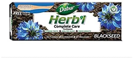 Herb'l BLACK SEED Complete Care toothpaste, Dabur (Хербл БЛЭК СИД, с экстрактом семян черного тмина, Комплексная Защита (зубная щетка в подарок), Дабур), 150 г. - СРОК ГОДНОСТИ ДО 31 ИЮЛЯ 2024 ГОДА