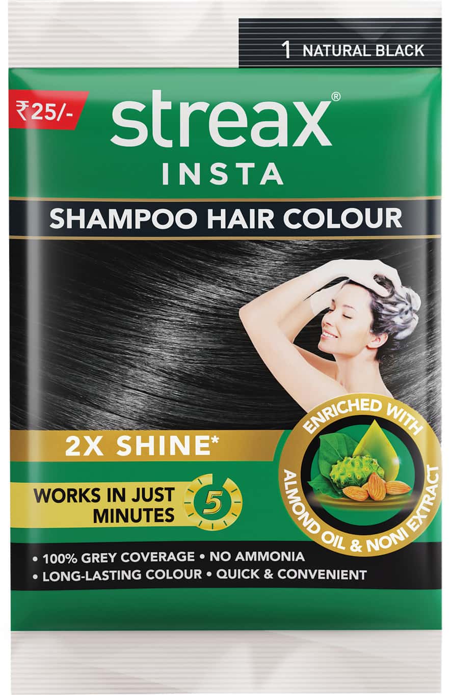Streax INSTA Shampoo hair colour, NATURAL BLACK 1 (Шампунь-краска для волос, Окрашивание за 5 минут, НАТУРАЛЬНЫЙ ЧЕРНЫЙ), 18 мл.