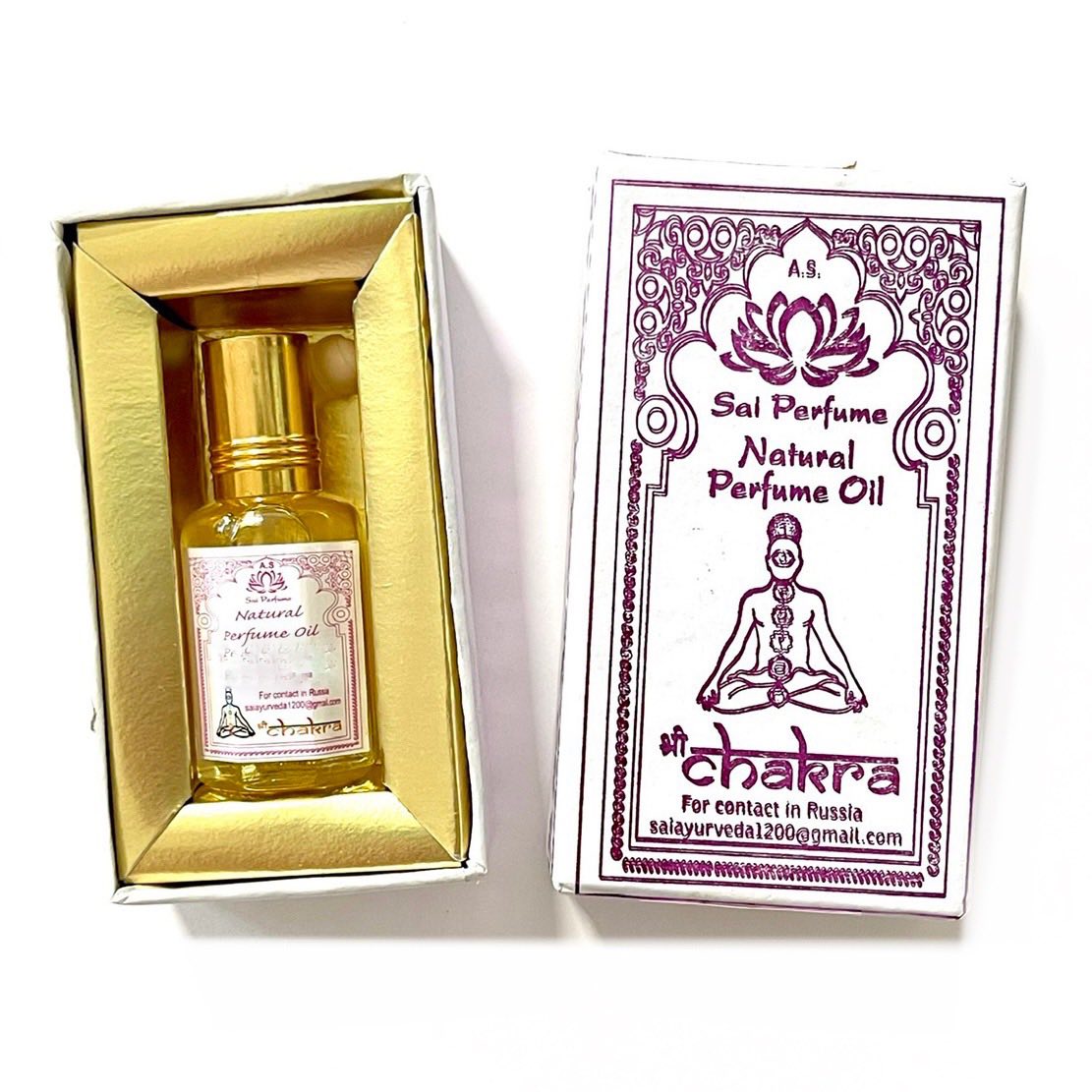 Sai Perfume Natural Oil GOLDEN WOOD, Shri Chakra (Натуральное парфюмерное масло ЗОЛОТОЙ ЛЕС, Шри Чакра), коробка, 8 мл.