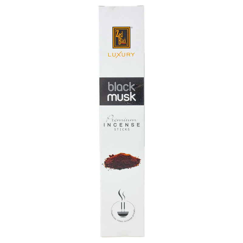 Luxury BLACK MUSK Premium Incense Sticks, Zed Black (Лакшери ЧЁРНЫЙ МУСК премиум благовония палочки, Зед Блэк), уп. 15 г.