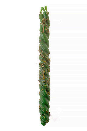 Свеча восковая скрутка с травами ЗДОРОВЬЕ, цвет ЗЕЛЕНЫЙ (длина 19 см.), 1 шт.