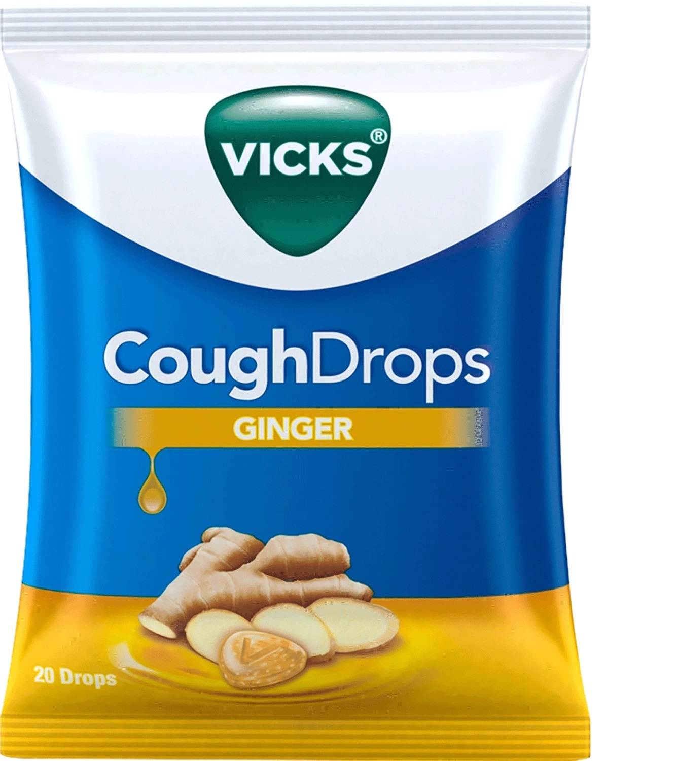 VICKS Cough Drops Ginger (Викс леденцы от кашля и воспаления горла с Имбирем), 20 шт.