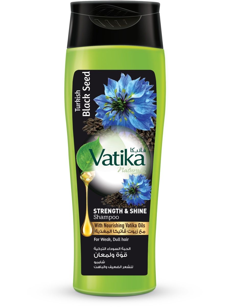Vatika TURKISH BLACK SEED Strength And Shine Shampoo, Dabur (Ватика ТУРЕЦКИЙ ЧЕРНЫЙ ТМИН Шампунь СИЛА И СИЯНИЕ для ослабленных и тусклых волос, Дабур), 200 мл.