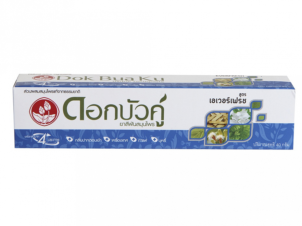 Dok Bua Ku Herbal Toothpaste EVERFRESH, Twin Lotus (Зубная паста СВЕЖЕСТЬ ВСЕГДА, Твин Лотус), 40 г. - СРОК ГОДНОСТИ ДО 11 СЕНТЯБРЯ 2024 ГОДА