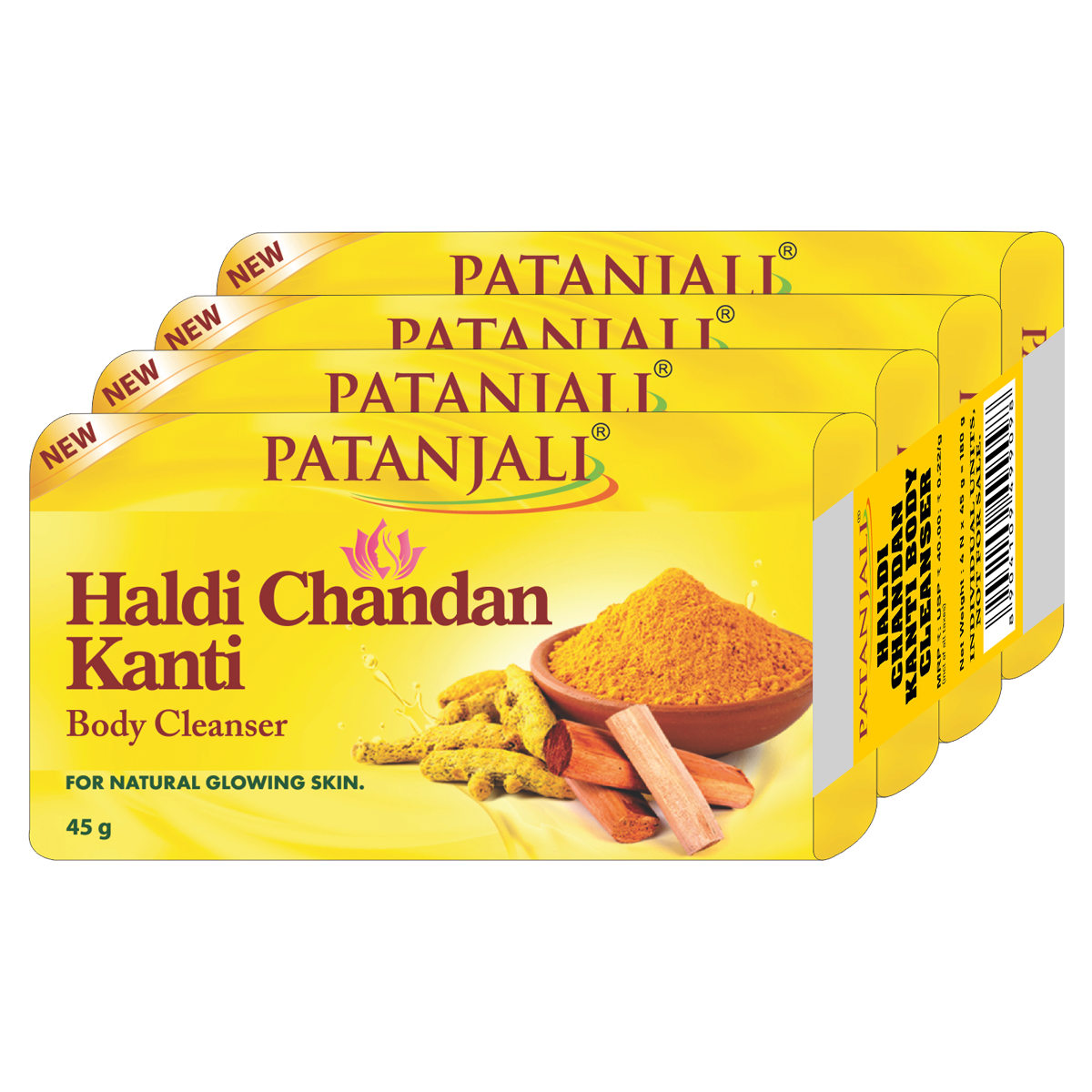 HALDI CHANDAN KANTI Body Cleanser, Patanjali (КУРКУМА И САНДАЛ мыло для тела, Патанджали), 180 г. (4 шт. по 45 г.).