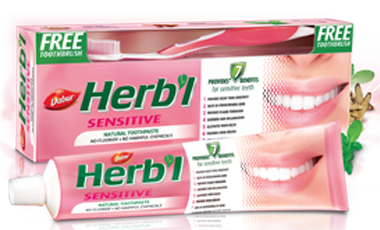 Herb'l SENSITIVE Dabur (Дабур Хербл Для чувствительных зубов (зубная щетка в подарок)), 150 г.