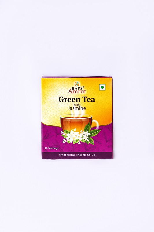 Green Tea with JASMINE, BAPS Amruth (Зелёный чай С ЖАСМИНОМ, БАПС Амрут), 10 чайных пакетиков.