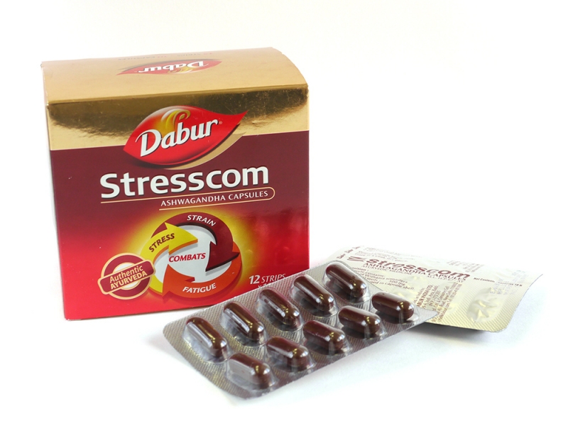 STRESSCOM capsules Dabur (СТРЕССКОМ Мощный антистрессовый аюрведический препарат, Дабур), блистер 10 капс. - КАПСУЛЫ С ПОДТЕКАМИ
