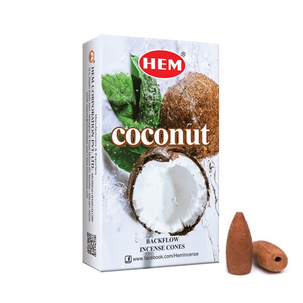 COCONUT Backflow Incense Cones, Hem (КОКОС благовония пуля стелющийся дым, Хем), уп. 10 конусов.