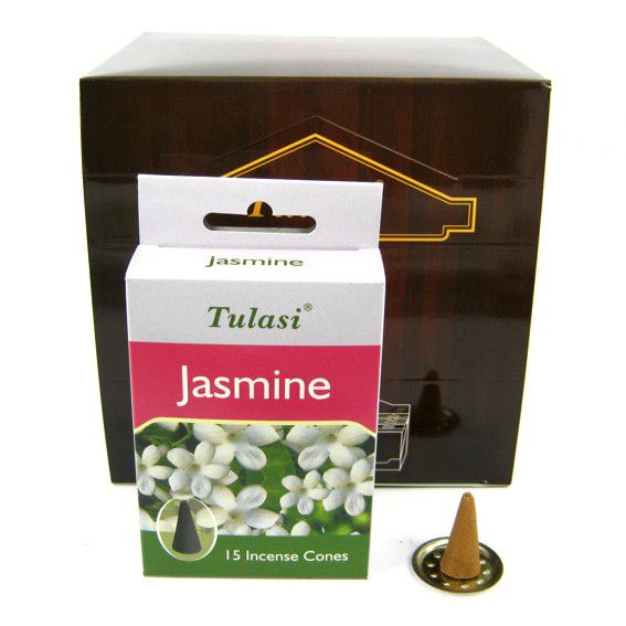 Tulasi Incense CONES JASMINE, Sarathi (Туласи благовония КОНУСЫ ЖАСМИН, Саратхи), уп. 15 конусов.