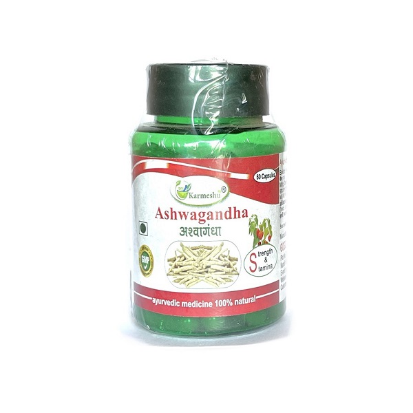 ASHWAGANDHA capsules, Karmeshu (АШВАГАНДХА капсулы - антистресс, общеоздоровительный, Кармешу), 60 капс. по 500 мг.