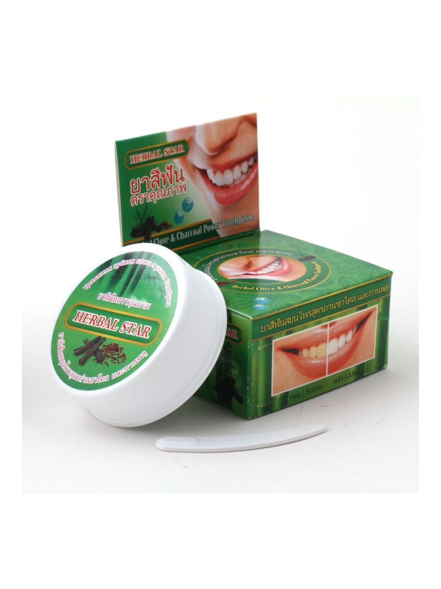Herbal CLOVE & CHARCOAL POWER Toothpaste, Herbal Star (Зубная паста с гвоздикой и бамбуковым углём), шайба, 30 г.