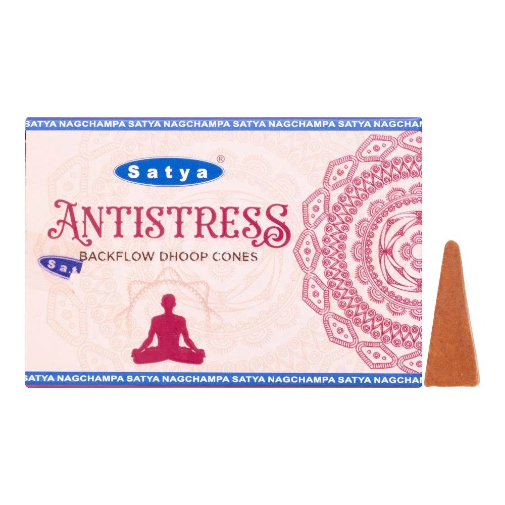 ANTISTRESS Backflow Dhoop Cones, Satya (АНТИСТРЕСС благовония конусы стелющийся дым, Сатья), уп. 10 конусов.