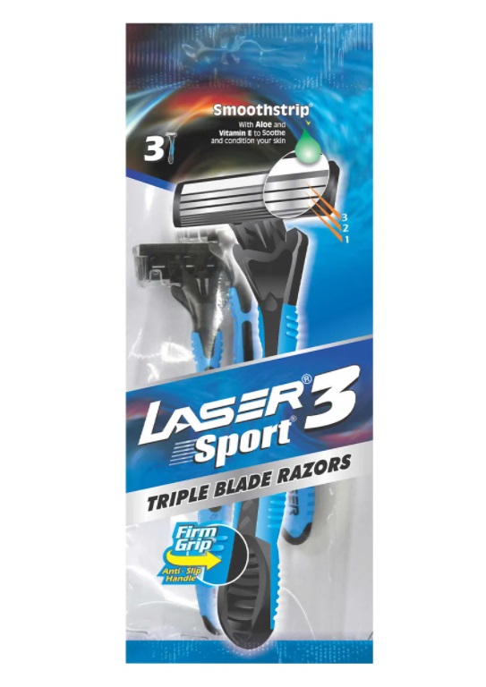 LASER 3 SPORT Triple Blade Razors (ЛАЗЕР 3 СПОРТ Разовая бритва с тремя лезвиями), уп. 3 шт.