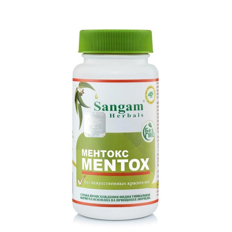 MENTOX, Sangam Herbals (МЕНТОКС, тоник для мозга, Сангам Хербалс), 60 таб. по 750 мг. -  СРОК ГОДНОСТИ ДО 19 МАРТА 2024 ГОДА