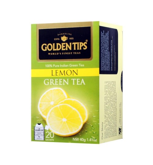 LEMON GREEN TEA, Golden Tips (ЗЕЛЕНЫЙ ЧАЙ С ЛИМОНОМ, коробка 20 саше, Голден Типс), 40 г.