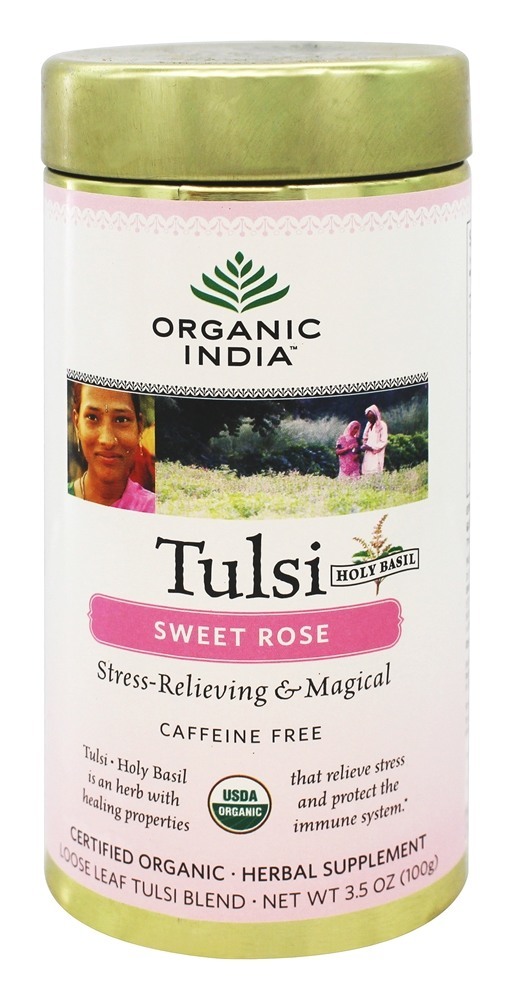 TULSI SWEET ROSE Organic India (Базиликовый чай Чайная Роза (в баночке), Органик Индия), 100 г.