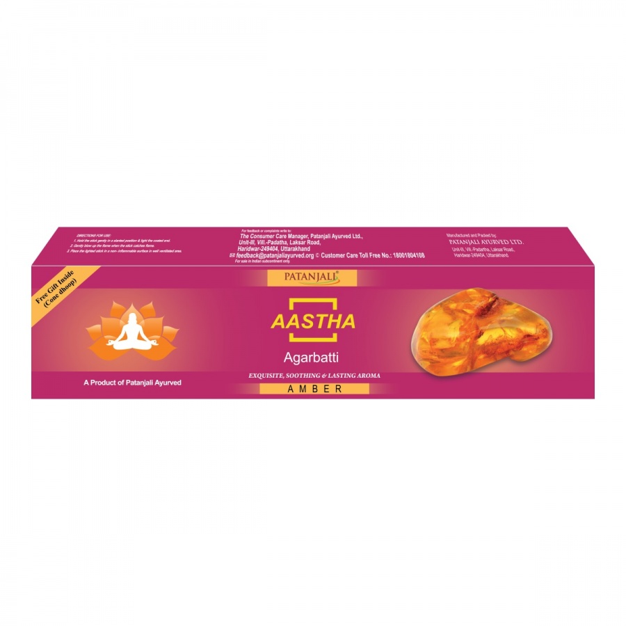 Aastha agarbatti AMBER, Patanjali (Аастха благовония АМБЕР, Патанджали), 125 г.