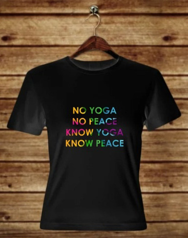 Футболка с принтом NO YOGA - NO PEACE, KNOW YOGA - KNOW PEACE (хлопок, чёрная, женская, XS), 1 шт.