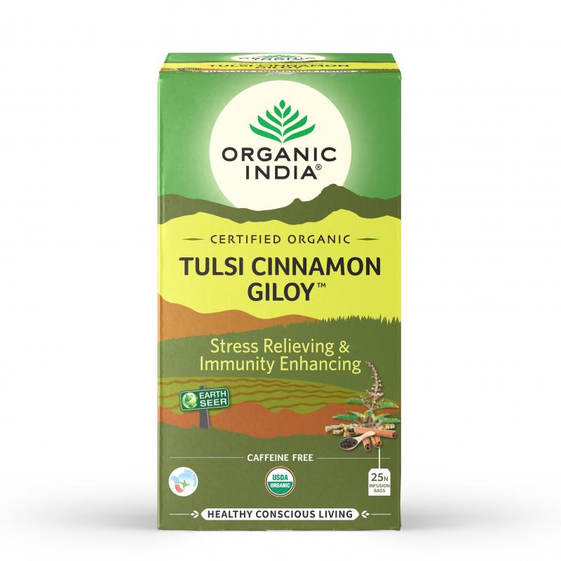 TULSI CINNAMON GILOY, Organic India (ТУЛСИ КОРИЦА И ГИЛОЙ, антистресс и иммунитет, Органик Индия), 25 пакетиков.