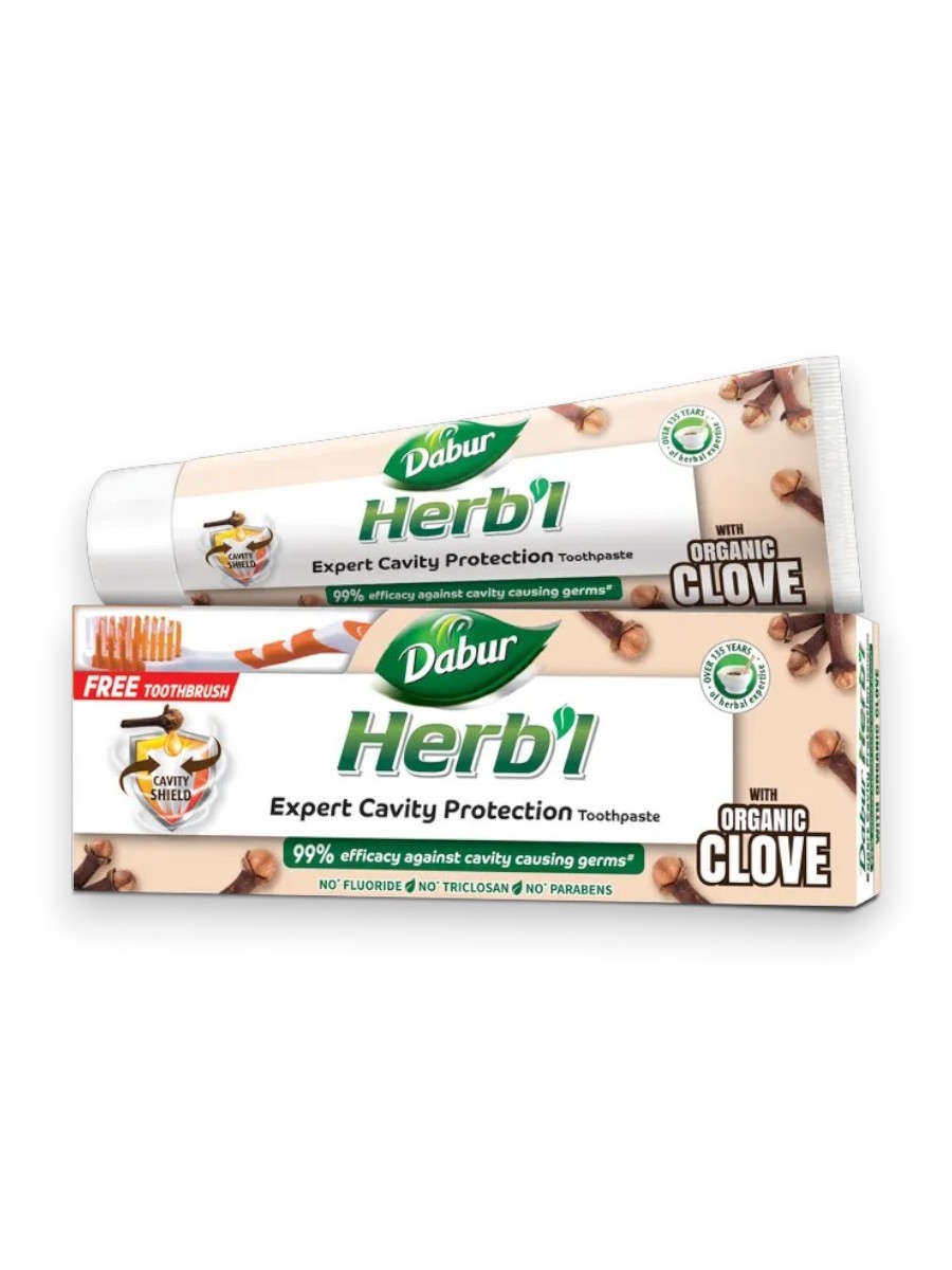 Herb'l CLOVE Dabur (Дабур Хербл Клов защита полости рта с гвоздикой (зубная щетка в подарок)), 150 г.