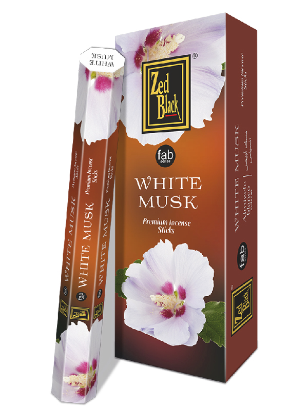 WHITE MUSK fab series Premium Incense Sticks, Zed Black (БЕЛЫЙ МУСК премиум благовония палочки, Зед Блэк), уп. 20 палочек.