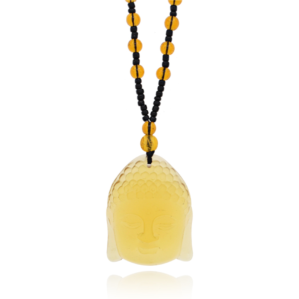 Амулет-четки для медитации, с подвеской ГОЛОВА БУДДЫ (стекло, цвет желтый, размер подвески 48 мм., длина 36-38 см.), 1 шт.