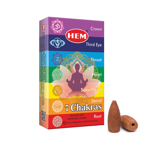 7 CHAKRAS Backflow Incense Cones, Hem (7 ЧАКР благовония пуля стелющийся дым, Хем), уп. 10 конусов.