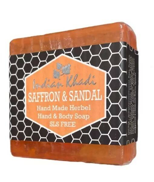 SAFFRON & SANDAL Hand Made Herbal Hand & Body Soap, SLS Free, Indian Khadi (ШАФРАН И САНДАЛ травяное мыло ручной работы, Индиан Кхади), 100 г.