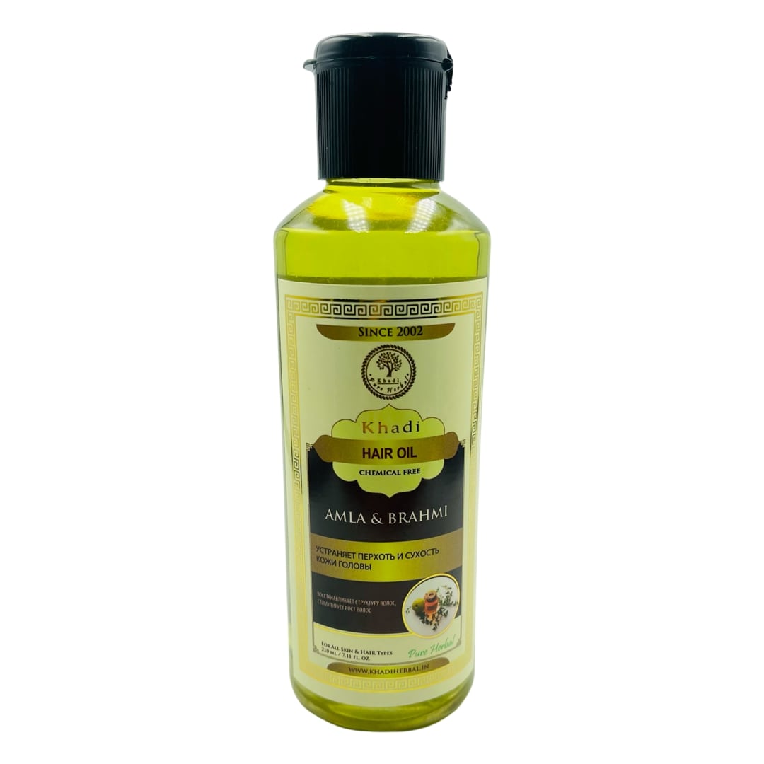 Hair Oil AMLA & BRAHMI, Khadi India (Масло для волос АМЛА И БРАХМИ, устраняет перхоть и сухость кожи головы, Кхади Индия), 210 мл.