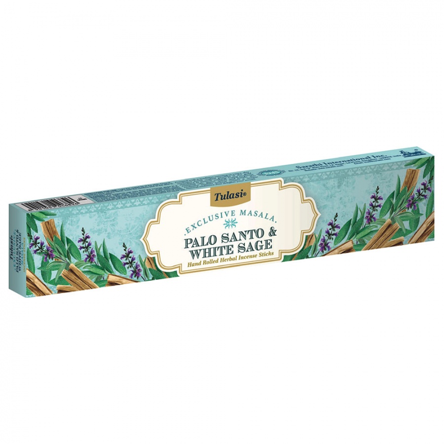 Tulasi Exclusive Masala PALO SANTO & WHITE SAGE Hand Rolled Herbal Incense Sticks, Sarathi (Туласи эксклюзив масала ПАЛО САНТО И БЕЛЫЙ ШАЛФЕЙ травяные благовония ручной работы, Саратхи), 15 г.