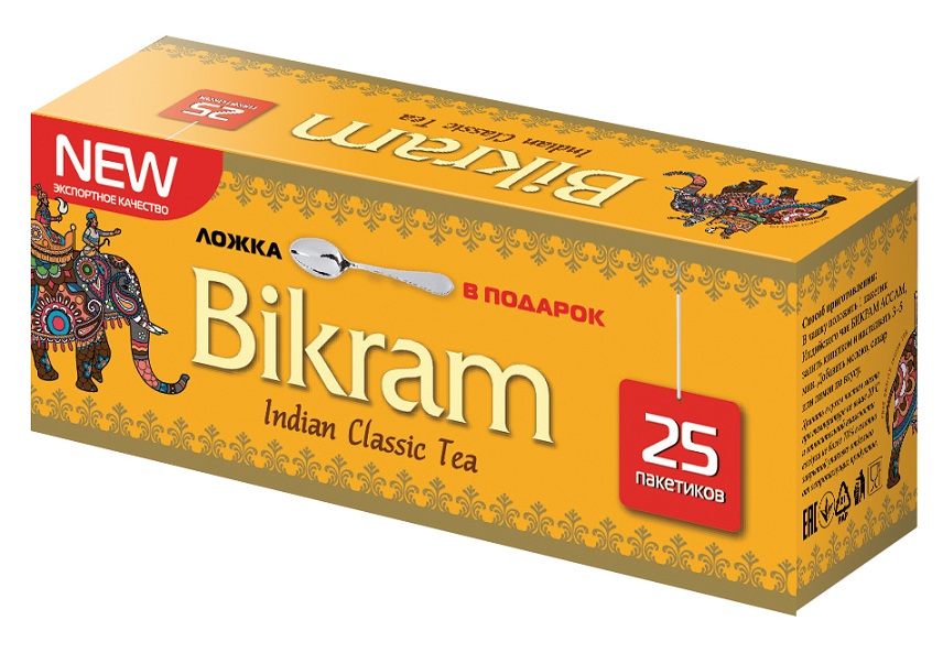 Indian Classic Tea, Bikram (Индийский классический пакетированный чай ЧЁРНЫЙ БАЙХОВЫЙ АССАМ, Бикрам), 50 г. (25 чайных пакетиков).