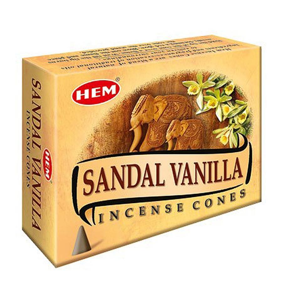 Hem Incense CONES SANDAL-VANILLA (Благовония конусы САНДАЛ-ВАНИЛЬ, Хем), уп. 10 конусов.