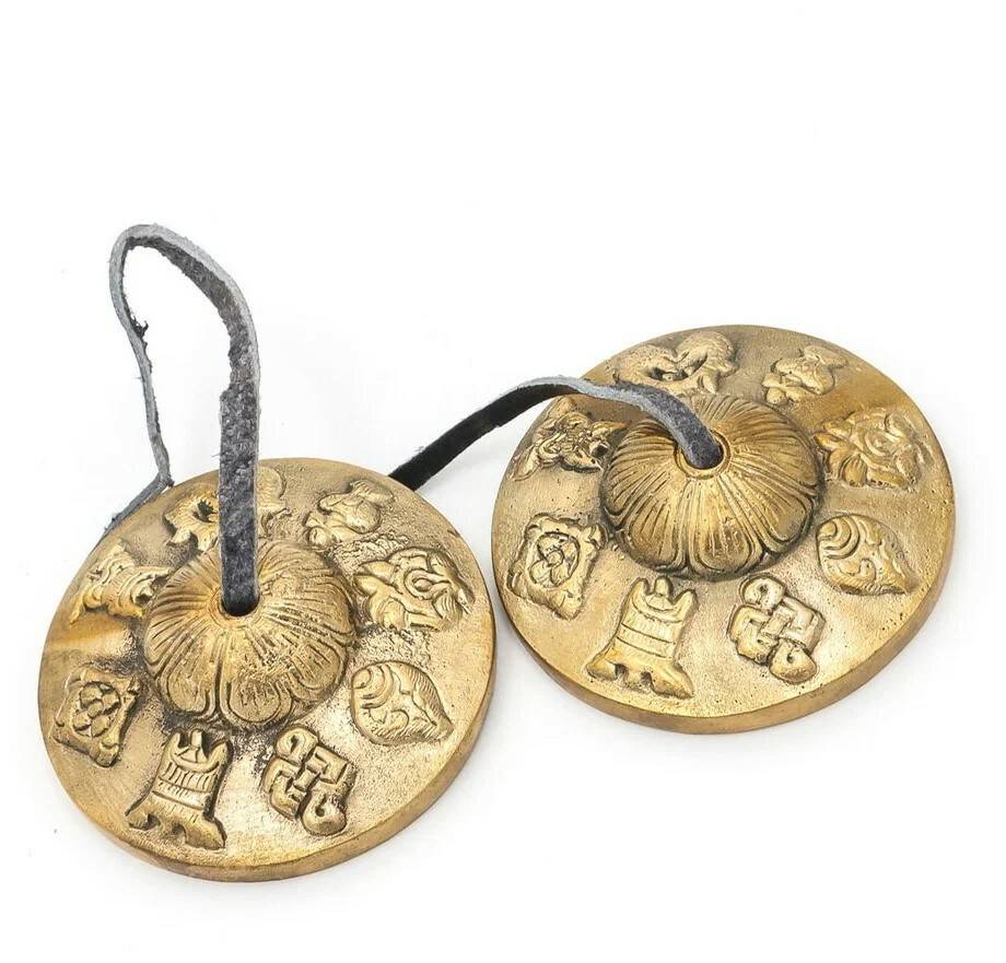 Караталы С БЛАГОПРИЯТНЫМИ СИМВОЛАМИ (бронза, разные символы, диаметр 75 мм.), Непал, 1 шт.