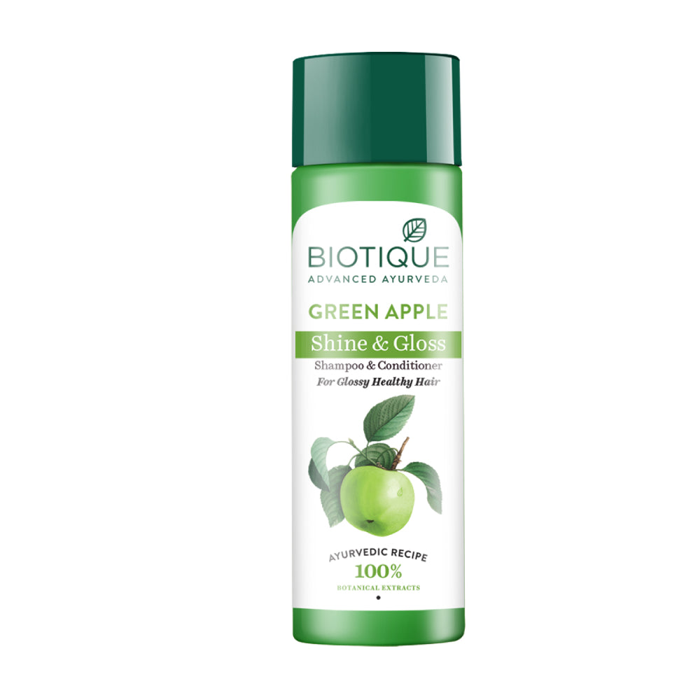GREEN APPLE Shine & Gloss Shampoo & Conditioner, Biotique (ЗЕЛЕНОЕ ЯБЛОКО, Шампунь-кондиционер для блестящих и здоровых волос, Биотик), 120 мл.