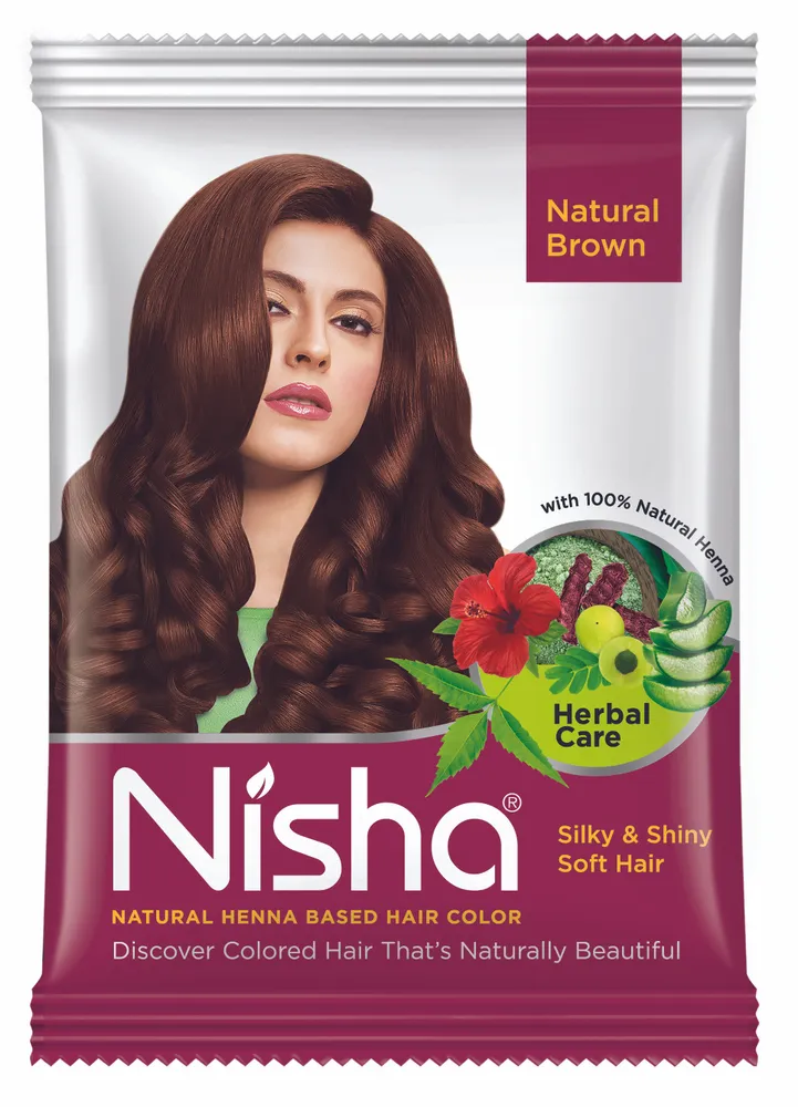 Nisha NATURAL BROWN Natural Henna Based Hair Color (Натуральная краска для волос на основе хны с травами НАТУРАЛЬНЫЙ КОРИЧНЕВЫЙ, Ниша), 15 г.