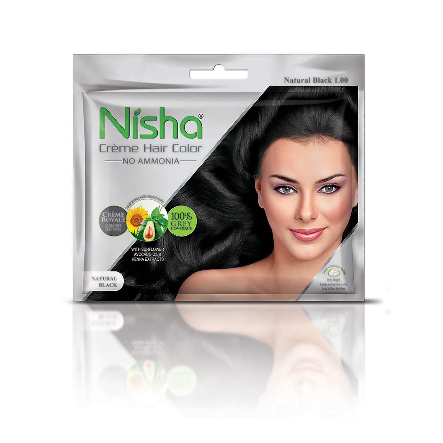 NISHA Creme Hair Color, NO AMMONIA, Natural Black 1.0 (НИША Крем-краска для волос БЕЗ АММИАКА, Натуральный Черный 1.0), 20 г. + 20 мл.