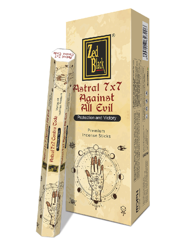 ASTRAL 7x7 AGAINST ALL EVIL Premium Incense Sticks, Zed Black (АСТРАЛ 7х7 ПРОТИВ ВСЕГО ЗЛА премиум благовония палочки, Зед Блэк), уп. 20 палочек.