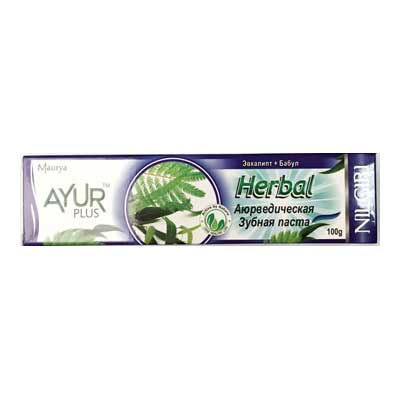 Herbal Ayurvedic Toothpaste NILGIRI Eucalyptus + Babool, Ayur Plus (Аюрведическая Зубная Паста НИЛГИРИ Эвкалипт + Бабул, Аюр Плюс), 100 г.