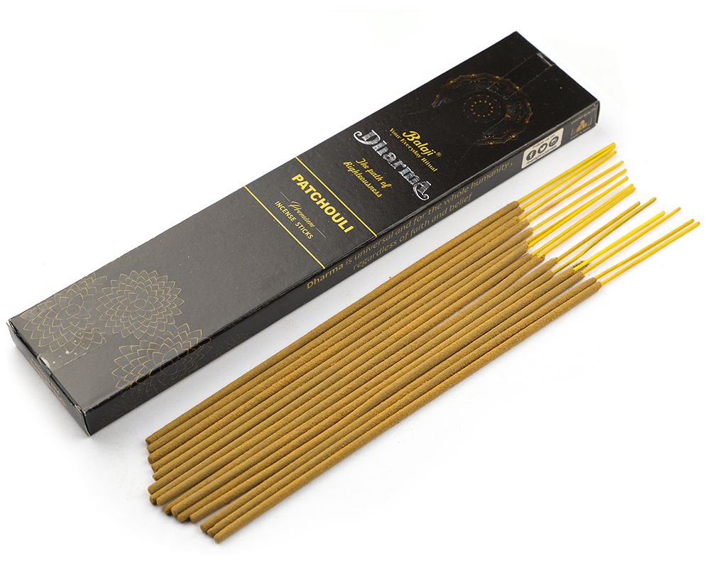 Dharma PATCHOULI Premium Incense Sticks, Balaji (Дхарма ПАЧУЛИ премиальные благовония, Баладжи), уп. 15 палочек.