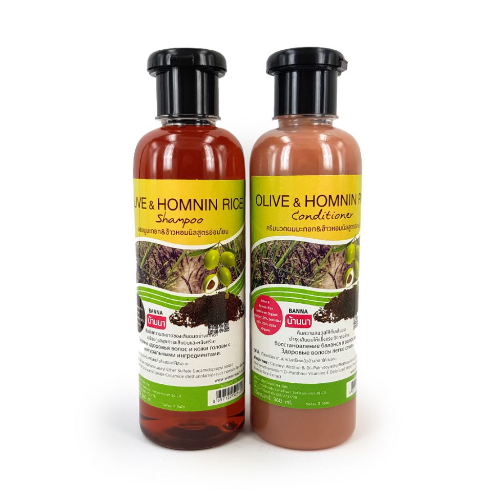 OLIVE & HOMNIN RICE, Combo SHAMPOO+CONDITIONER, Banna (ОЛИВКА И ЧЕРНЫЙ РИС, Набор ШАМПУНЬ и КОНДИЦИОНЕР здоровье волос и кожи головы, Банна), 360 мл. + 360 мл.