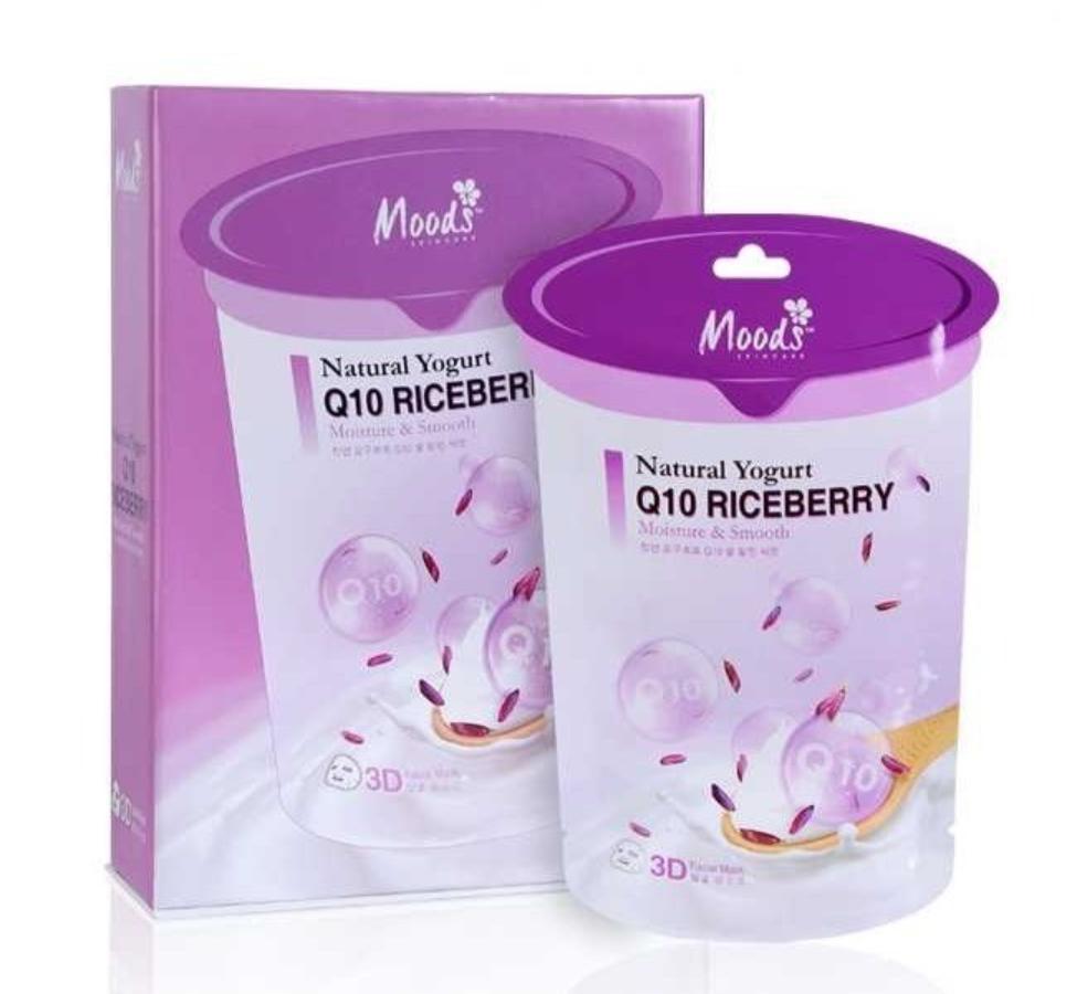Moods Natural Yogurt Q10 RICEBERRY 3D Facial Mask, Belov (Увлажняющая тканевая маска для лица Q10 с натуральным йогуртом и рисовым молочком, Белов), 1 шт. (35 мл.)