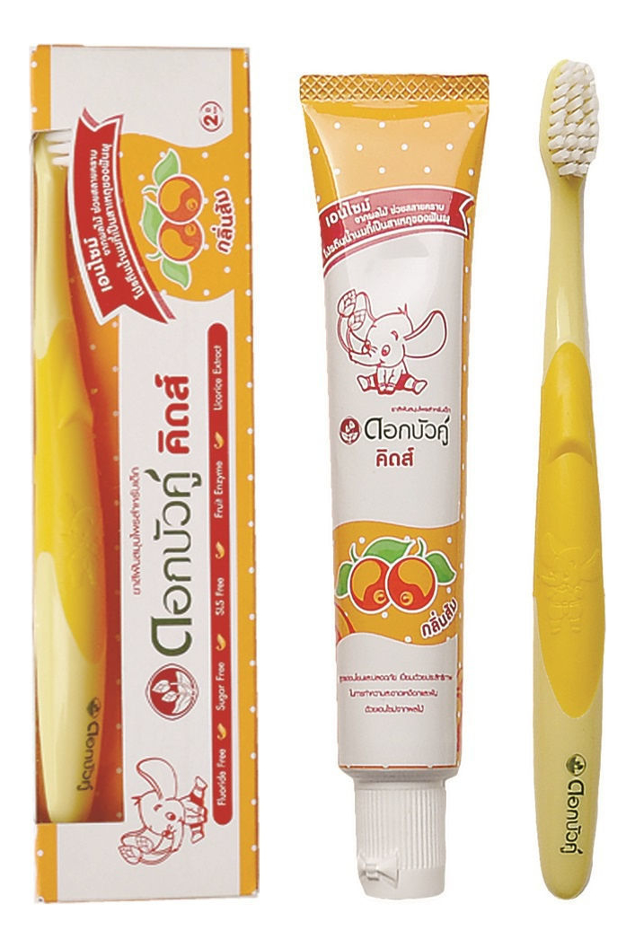 Herbal Toothpaste For Kids ORANGE FLAVOUR, Twin Lotus (Детская растительная зубная паста АПЕЛЬСИН + ЗУБНАЯ ЩЁТКА, Твин Лотус), 35 г.
