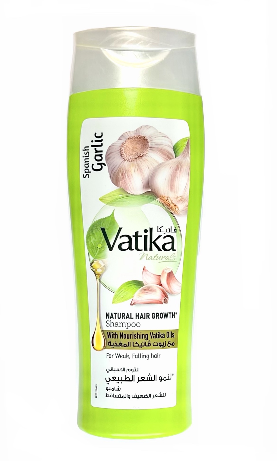 Vatika SPANISH GARLIC Natural Hair Growth Shampoo, Dabur (Ватика ИСПАНСКИЙ ЧЕСНОК Шампунь ДЛЯ РОСТА ВОЛОС для ослабленных и выпадающих волос, Дабур), 400 мл.