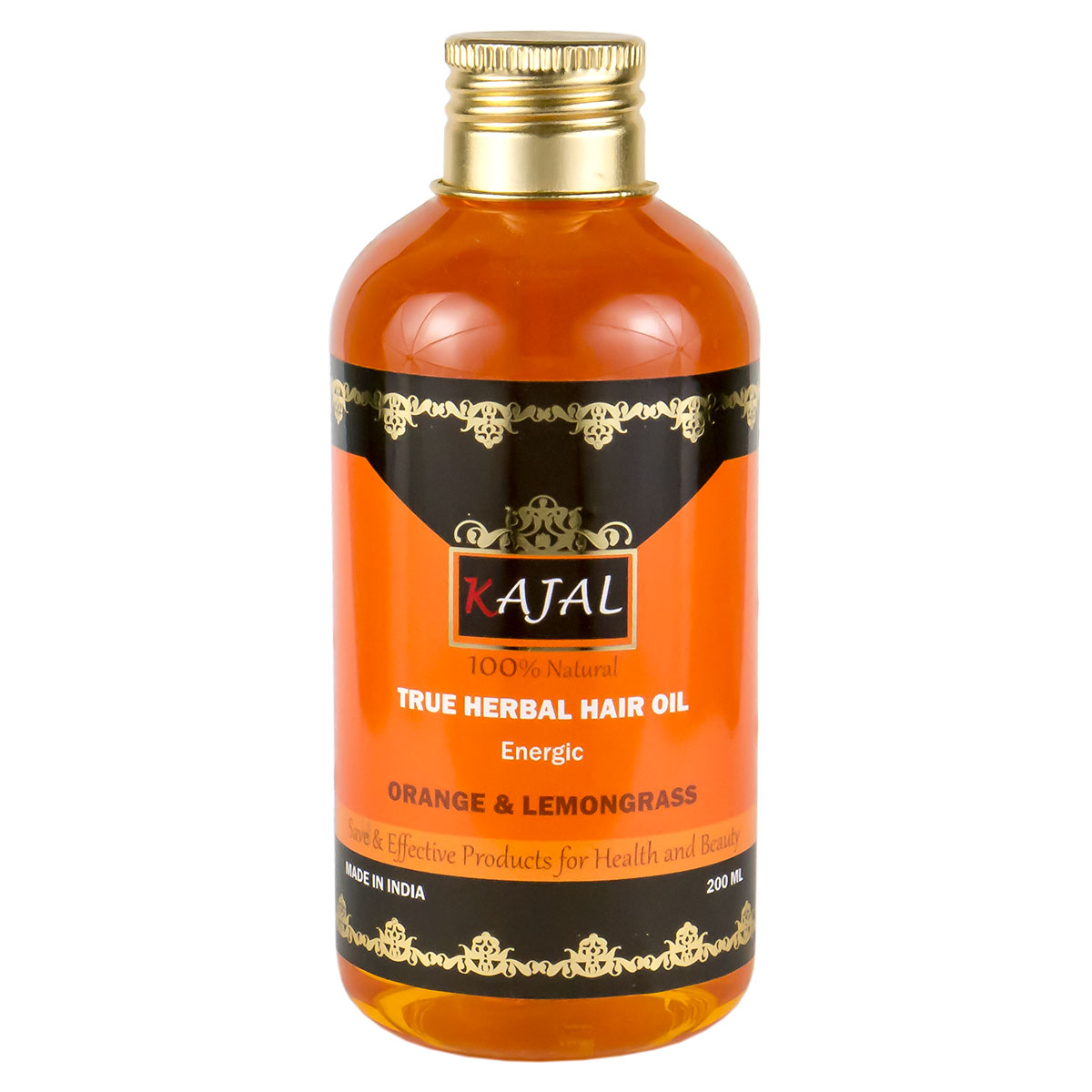 True Herbal Hair Oil  ORANGE & LEMONGRASS, Energic, Kajal (Травяное тонизирующее масло для волос АПЕЛЬСИН И ЛЕМОНГРАСС, Каджал), 200 мл. - СРОК ГОДНОСТИ ПО ДЕКАБРЬ 2023 ГОДА