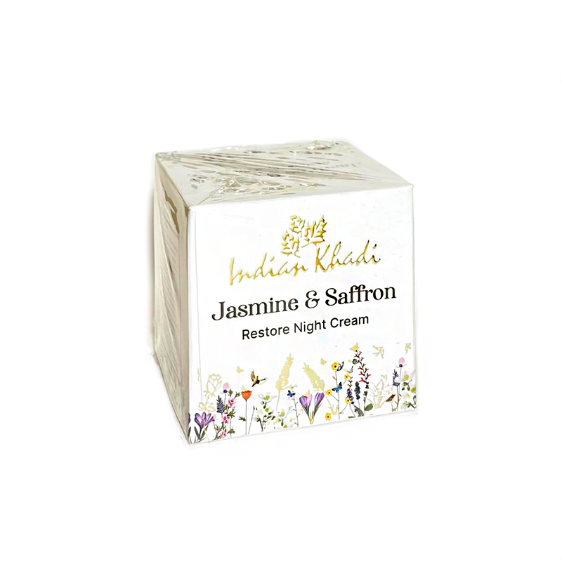 Restore Night Cream JASMINE & SAFFRON, Indian Khadi (Ночной восстанавливающий крем ЖАСМИН И ШАФРАН, для лица, Индиан Кхади), коробка, 50 г.