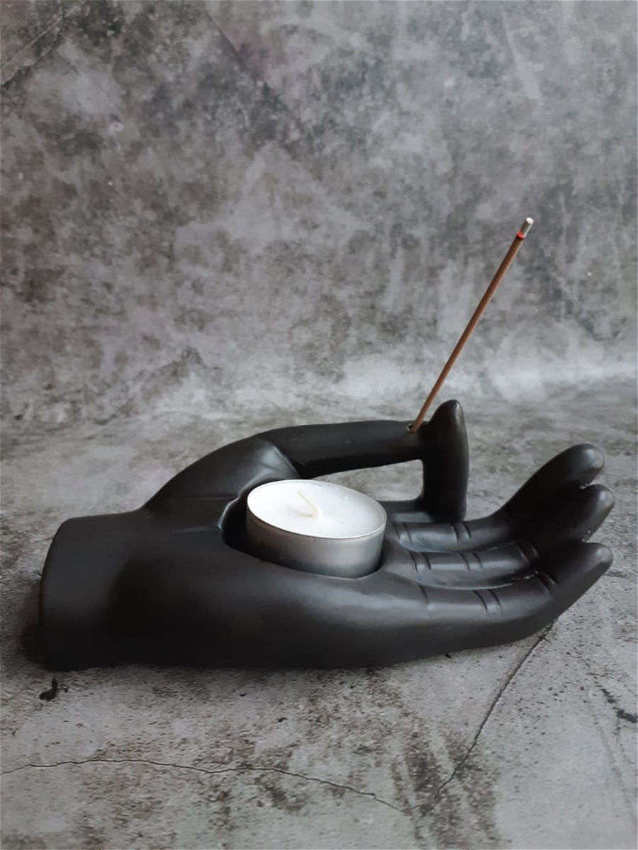 ЧЕРНАЯ РУКА-ПОДСТАВКА для плавающей свечи и Благовоний (керамика, длина 16 см.), 1 шт.
