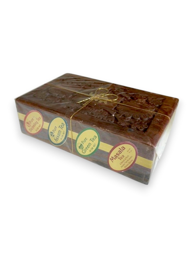 Darjeeling, Assam, Green, Masala (Подарочный набор чая Дарджилинг, Ассам, Зелёный, Масала в деревянной коробке), 4x50 г.